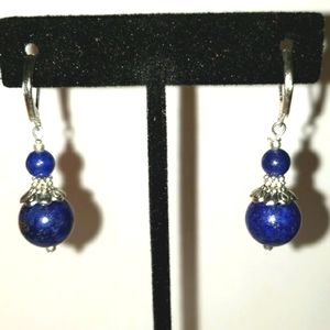Sterling Silver Blue Lapis Earrings 1 3/4 Inches